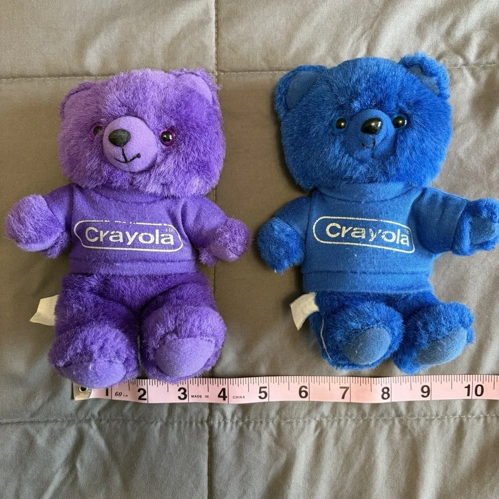 Lot of 2 Blue Purple 1986 Crayola Teddy Bears Stuffie VTG 80s Collectible Colors